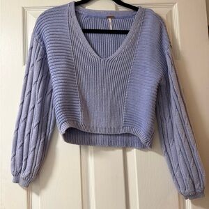 Free People Cable Knit Cropped V-Neck Sweater | Size S